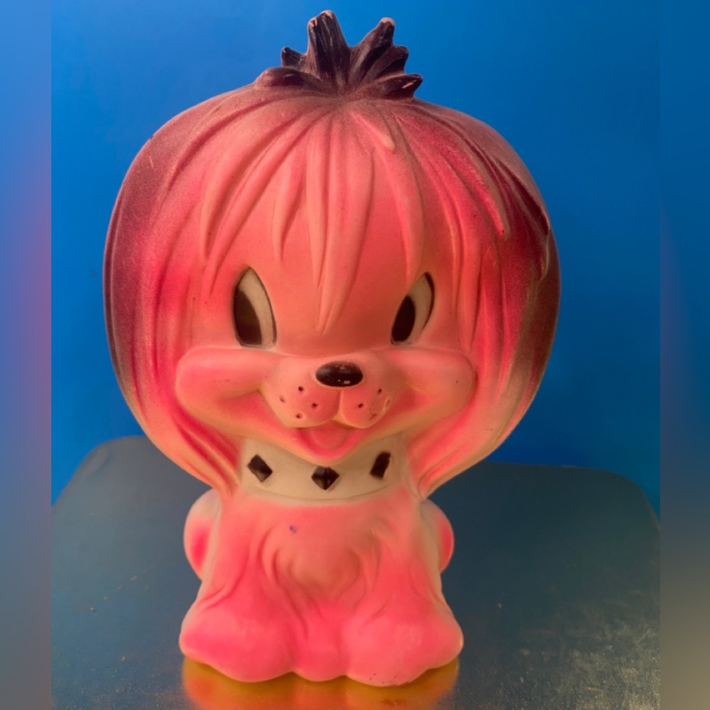 Vintage Pink Puppy Dog Rubber Squeaky Toy Hong Kong Kitsschy 7” WORKS GREAT!
